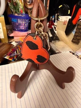 Coach red and Black Heart Key Charm with Gold Tag